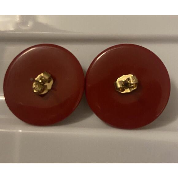 Vintage Avon Earrings Red Gold Splatter Sparkle Round Pierced Holiday 80s 1” - Picture 7 of 7